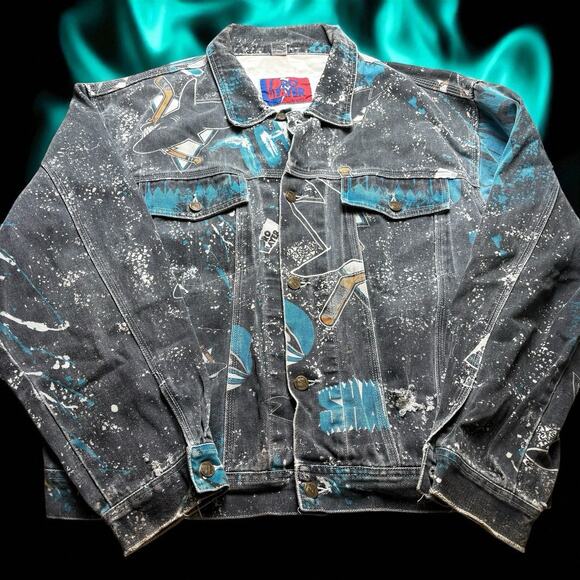 Vintage 1990s Pro Player San Jose Sharks Denim AOP Men’s XL Jacket Daniel Young - Picture 1 of 9